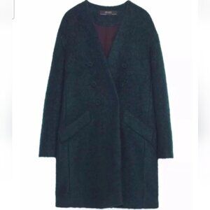 Zara Mohair Wool Blend Coat Dark Blue Green Black Size L
